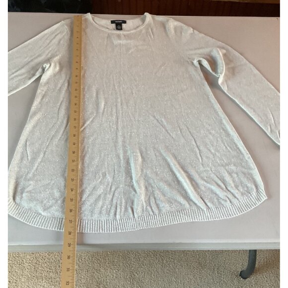 NWT Alfani Womens Medium Ivory Silver Metallic Sweater Long Sleeve Soft Knit Cre - Picture 5 of 8